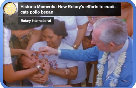 Première vaccination.
Le Rotary initie la lutte pour l'éradication de la polio